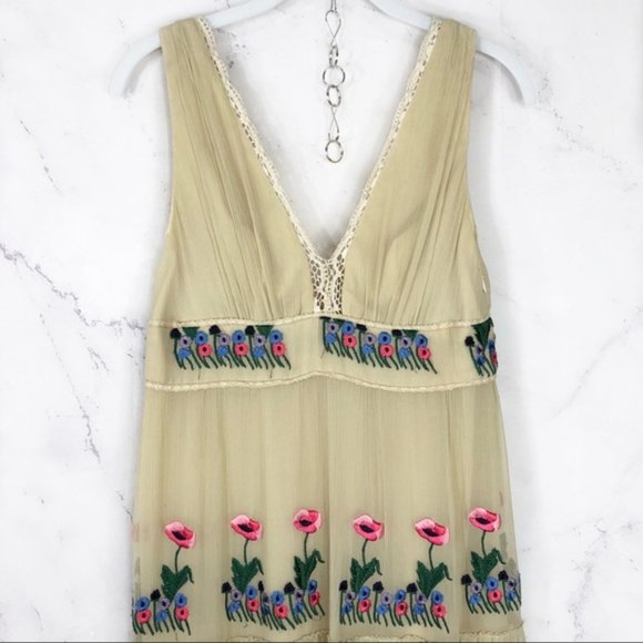 NWT Tibi Cream Silk Floral Embroidered Dress Size 6 - Picture 3 of 13